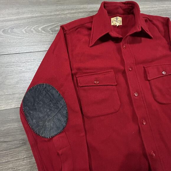 True Vintage 50s Pilgrim Shirt Mens Large Wool Leather Elbow Patch Made in USA - Picture 3 of 7
